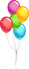 Group of colored party ballons bunch with ribbon isolated illustration, ballons for decoration