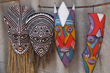 African wizard masks - obrazy, fototapety, plakaty