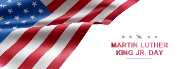 Martin Luther King Jr Day lettering and USA flag