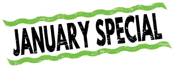JANUARY SPECIAL text on green-black lines stamp sign.