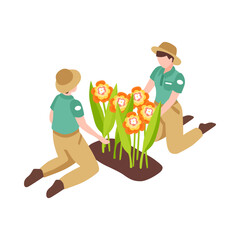 Gardeners Growing Flowers Composition