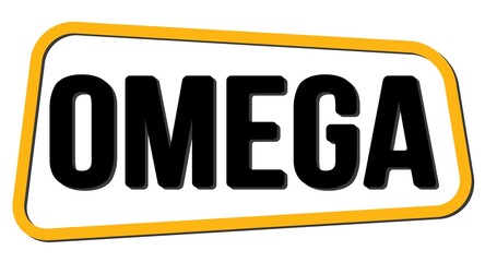 OMEGA text on yellow-black trapeze stamp sign.