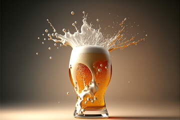 glass of beer with foam splash, Made by AI, Artificial intelligence