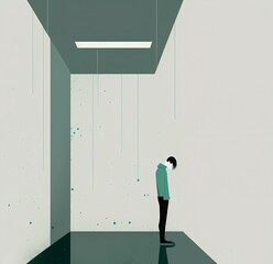Lonely man suffering from depression. Modern minimalist illustration