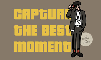 man handling a camera with editable text