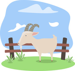 Cute Goat In The Pasture Vector