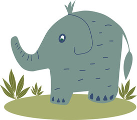 Wild Cute Elephant In Savanna Vector