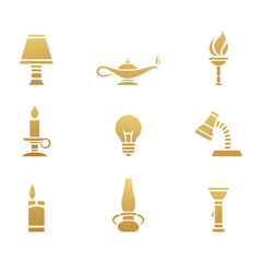 Golden Light Sources Icons on a White Background
