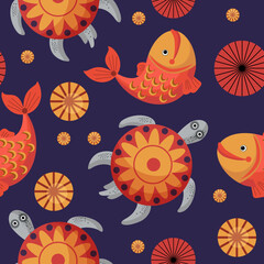 pattern chinese fish and turtle