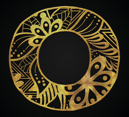 Bold zentangle golden design alphabet Q