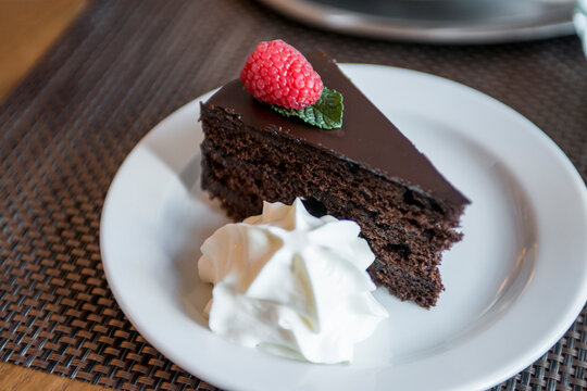 closeup of delicious chocolate cake with ice cream