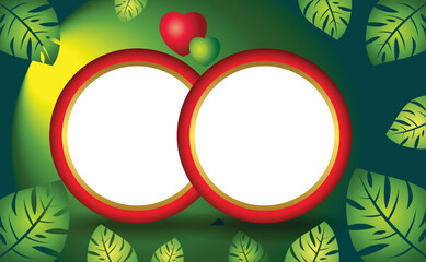 Circle frame with leaf motifs on a green background