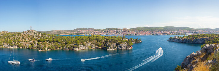 Fototapeta premium Sibenik Canal Sveti Ante opens to the city with boats on the water