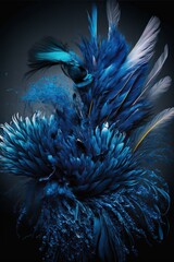 Bouquet of blue feathers. Abstract background. Generative ai.