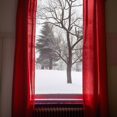 red curtains with snow