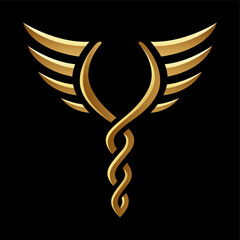 Golden Twisted Torch with Wings on a Black Background