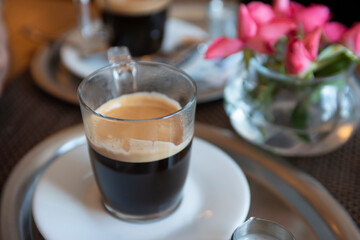 close up of  coffee cup  in a cafe