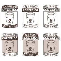 Line Art Paper Coffee Cup Icon with Text