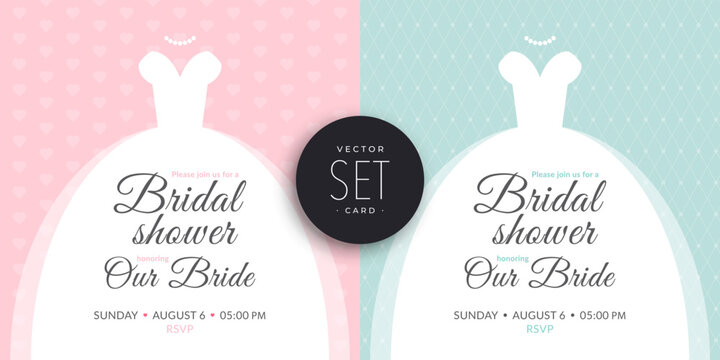 Set of wedding invitation cards. Bride in a beautiful wedding dress. Pastel soft colors. Vector illustration. - Powered by Adobe