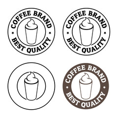 Line Art Round Iced Coffee Icon with Text - Set 1