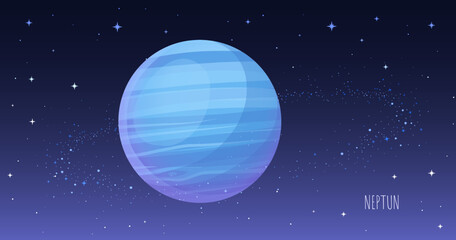 Neptune planet. Collection of Planets of solar system. Cartoon style vector illustration isolated on white background. Space galaxy background cartoon universe, cosmos dust scenery.