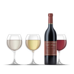 Red Wine Bottle and Three Wine Glasses