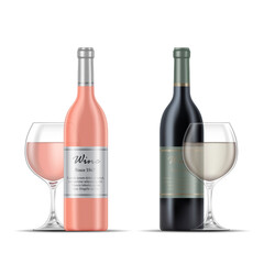 Rose Wine and White Wine Bottles and Wine Glasses
