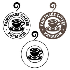 Round Swirly Coffee Cup Icon with Text - Set 7