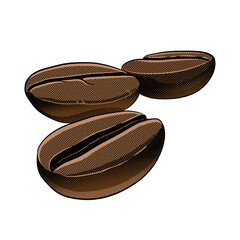 Scratchboard Engraved Coffee Beans with Brown Fill