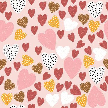 Cute doodle hearts seamless pattern. Happy Valentine's Day print. Vector hand drawn illustration.