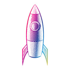 Scratchboard Engraved Illustration of a Rocket in Rainbow Colors
