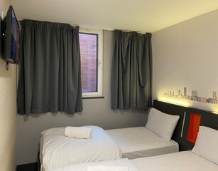 bedroom interior with bed, hotel stay