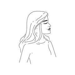 Set of art simple design line girls portraits. Minimalist vector illustration of beautiful woman. Line drawing.