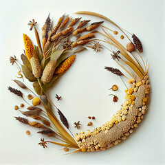 Wreath Made of Various Millets for Year of the Millets Celebration. Generative ai