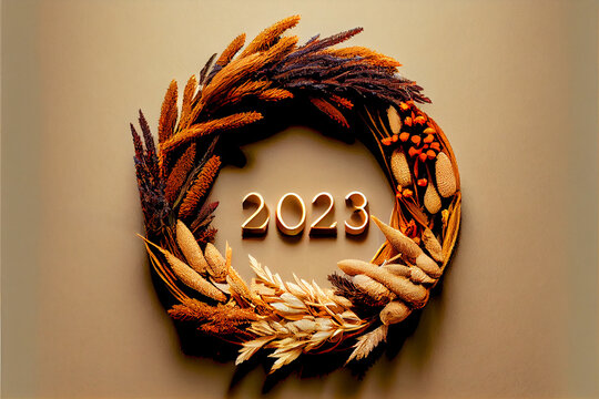 Wreath Made of Various Millets for 2023 Year of the Millets Celebration. Generative ai