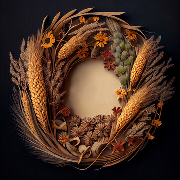 Wreath Made of Various Millets for Year of the Millets Celebration. Generative ai