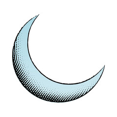Scratchboard Engraved Icon of Moon with Blue Fill © cidepix