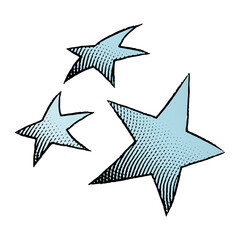 Scratchboard Engraved Icon of Stars with Blue Fill