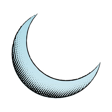 Scratchboard Engraved Icon of Moon with Blue Fill