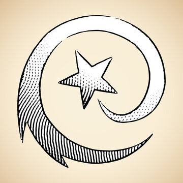 recommend clip art: Scratchboard Engraved Icon of Round Shooting Star with White Fill