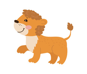 Cute cartoon illustration of lion cub.