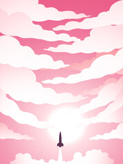 Space Poster of Rocket Launch Over a Cloudy Pink Sky