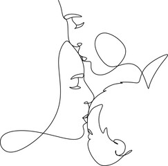 Happy family in continuous line art drawing style. United family portrait of parents and their little girl kid black linear sketch isolated on white background. Vector illustration © Yurii