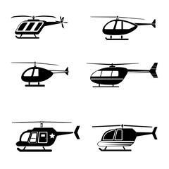 Helicopter vector icon. Helicopter transportation silhouettes. Set. Design. Helicopter icon set vector. Vector illustration of helicopter silhouettes on white background