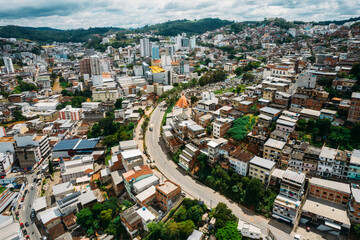 Fototapeta premium Panoramic aerial drone view of Manhuacu in Minas Gerais, Brazil