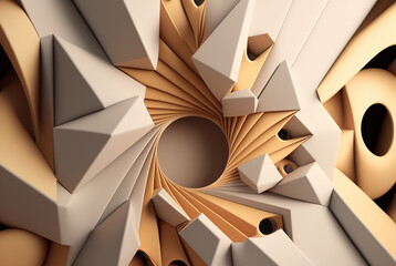3D render abstract geometric background, ivory creative circle and triangle shapes