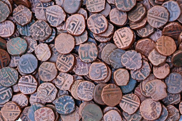 Old Indian coins Background, currency of india, Ancient Indian coins.