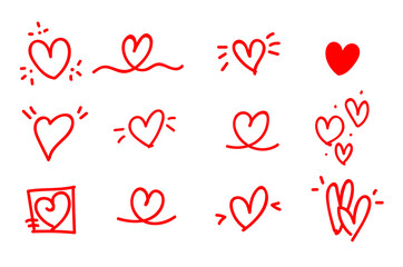 Heart doodles set. Hand drawn hearts collection.