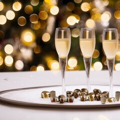 champagne glasses with christmas decorations
