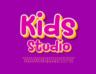 Vector creative sign Kids Studio. Bright Handwritten Font. Funny 3D Alphabet Letters, Numbers and Symbols set